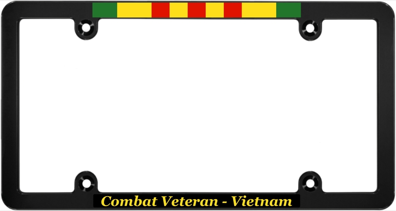 Vietnam Veteran CNC machined Slim anodized aluminum license plate frame with domed ribbon